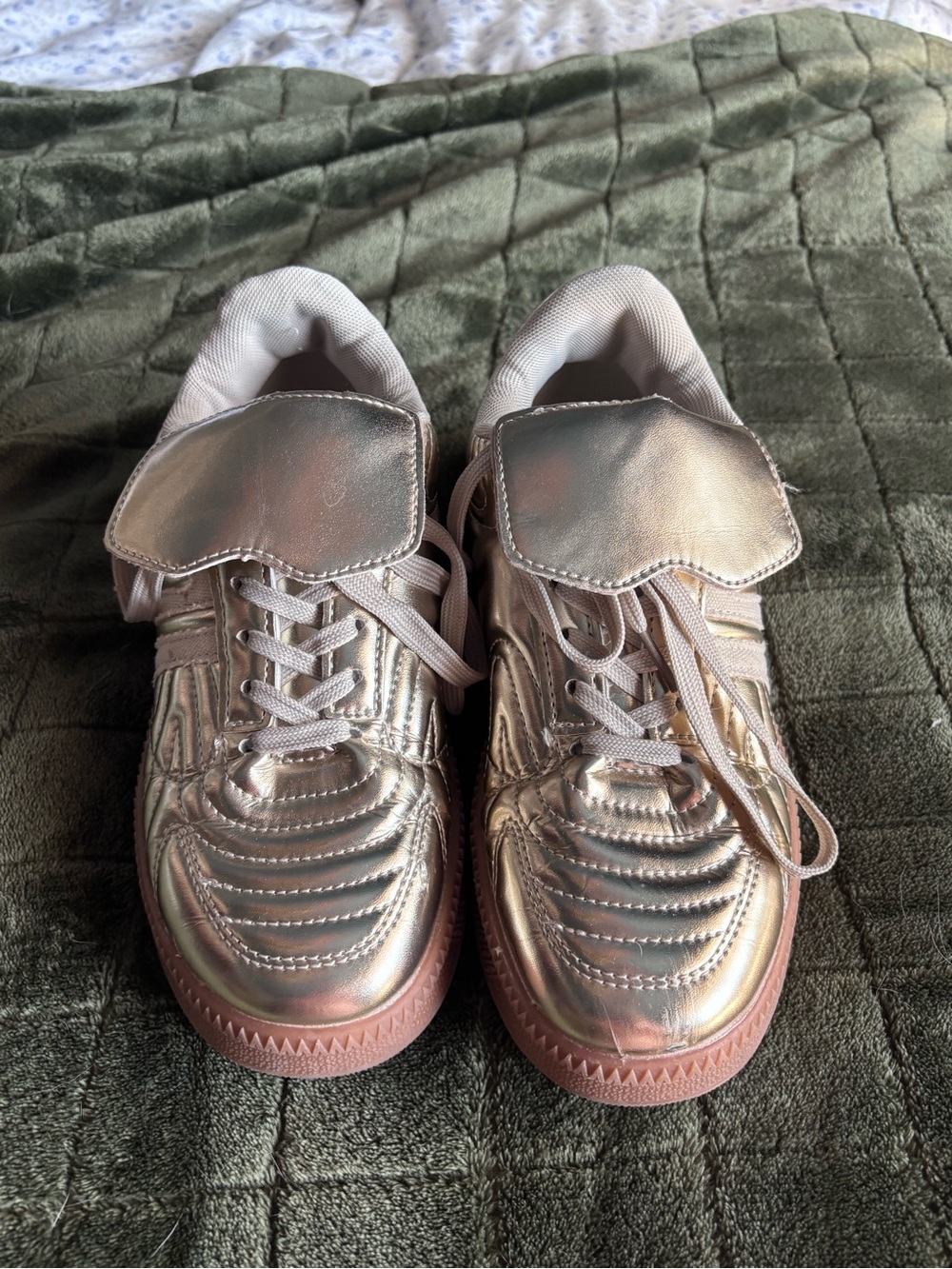 Kids Metallic Rose Sneakers with Pink Soles -